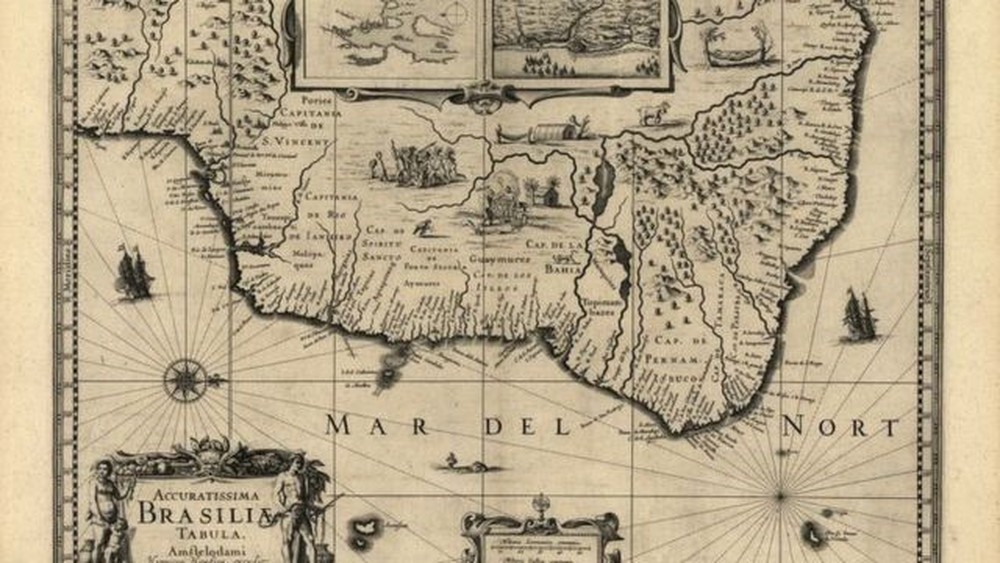 Mapa do Brasil mostra capitanias em 1630